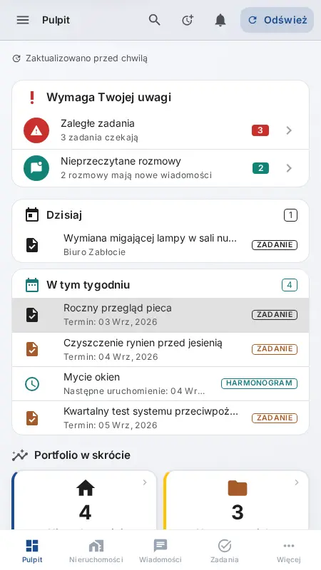 Aplikacja EMALINO na telefonie i w przeglądarce, z tą samą nieruchomością